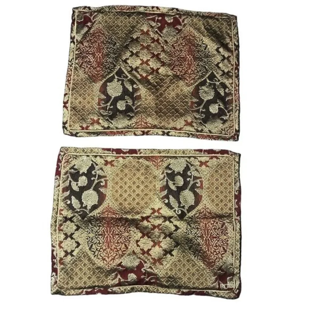 Pier 1 Imports Set of 2 Decorative Throw Pillow Covers Tapestry Burgundy Gold‎